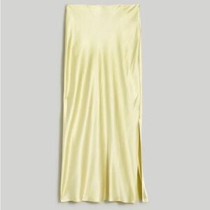 Madewell Yellow Satin Midi Skirt with Side Slit